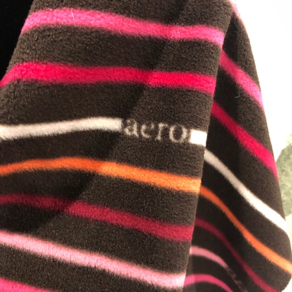 Aeropostale Women’s Brown Pinks Orange White Fleece Fringed Striped Scarf - Picture 3 of 5